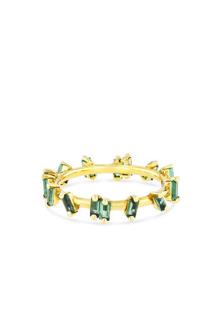 18K Yellow Gold 1.7gr Fireworks Emerald Barbwire Ring:Yellow Gold:6.5